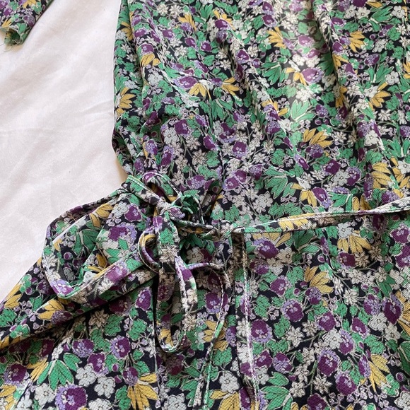 H&M Green Floral Long Sleeve Mesh Wrap Dress Size Small - Picture 8 of 9